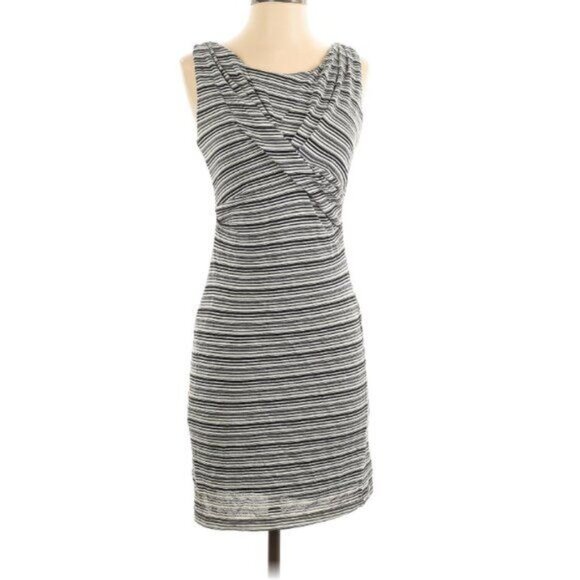 Bordeaux Anthropologie Striped Sleeveless Drape Front Dress S Black White Cotton - Picture 1 of 8
